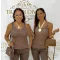 Lurex fiber knitted women's top - Sparkly sleeveless top - Chocolate