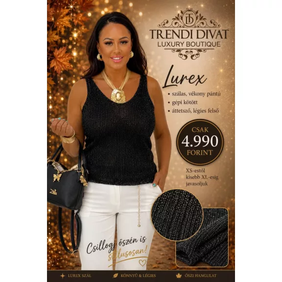 Lurex fiber knitted women's top - Sparkly sleeveless top - Black/Silver