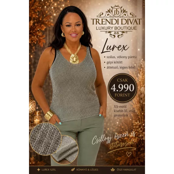 Lurex fiber knitted women's top - Sparkly sleeveless top - Khaki