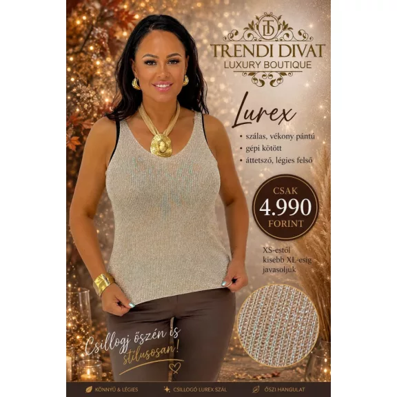 Lurex fiber knitted women's top - Sparkly sleeveless top - Mid Brown