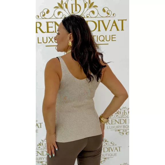 Lurex fiber knitted women's top - Sparkly sleeveless top - Mid Brown