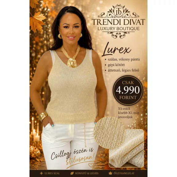 Lurex fiber knitted women's top - Sparkly sleeveless top - Champagne
