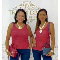   Lurex fiber knitted women's top - Sparkly sleeveless top - Red