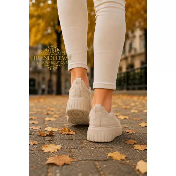 Bordázott talpú női velúr sportcipő – Bézs színű, platform fűzős sneaker - Bézs - 39 Bordázott talpú női velúr sportcipő – Bézs színű, platform fűzős sneaker - Bézs - 39