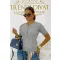 Women's twisted pattern knitted top with button neckline "CV6869" - Dark Grey