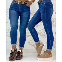   Worn blue skinny women's jeans with gift belt "SZ3335-1" - M