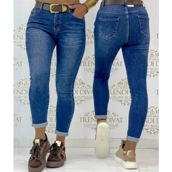 Worn blue skinny women's jeans with gift belt "SZ3335-1" - L