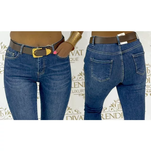 Worn blue skinny women's jeans with gift belt "SZ3335-1" - L