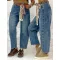Mom fit women's blue jeans with decorative stitching and gift belt "BG1723-H" - S
