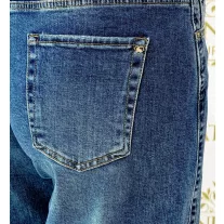  Mom fit women's blue jeans with decorative stitching and gift belt "BG1723-H" - M