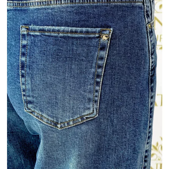 Mom fit women's blue jeans with decorative stitching and gift belt "BG1723-H" - L