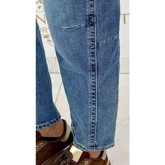 Mom fit women's blue jeans with decorative stitching and gift belt "BG1723-H" - L