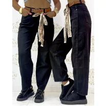   Black mom fit women's jeans with decorative stitching and gift belt "BG1723-13" - S