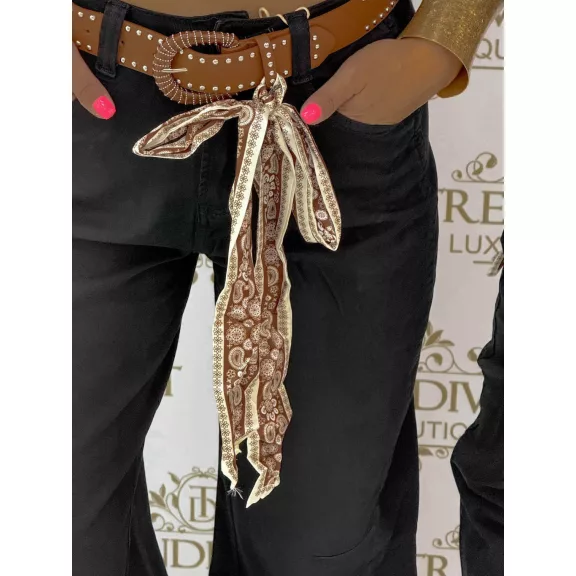 Black mom fit women's jeans with decorative stitching and gift belt "BG1723-13" - S