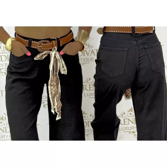 Black mom fit women's jeans with decorative stitching and gift belt "BG1723-13" - S