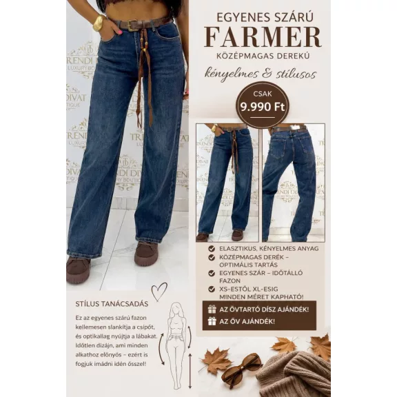 Women's straight leg jeans with gift belt "BQ5128" - L