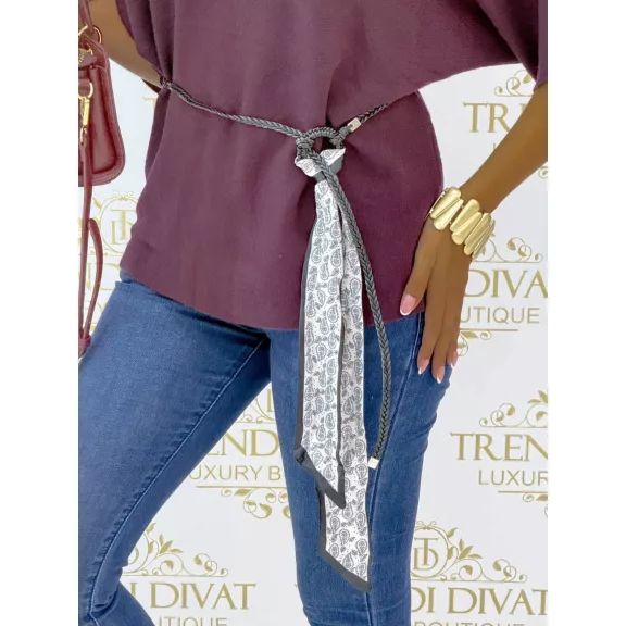 Women's bat sleeve knitted top with gift belt "FL251" - Burgundy