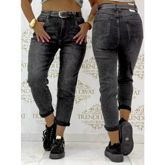 Worn black mom fit women's jeans with studded belt "BF5567-B" - L