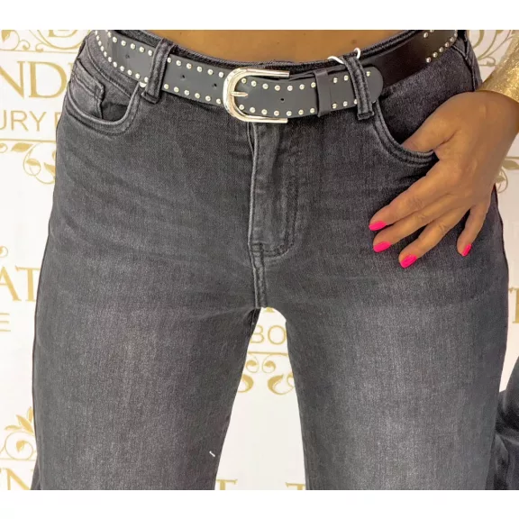 Women's wide leg wide leg jeans with studded belt - Worn black "BQ5579-B" - L