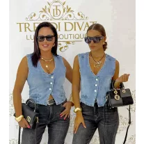   Women's denim vest with asymmetric buttons - Light blue "A2429-4" - M