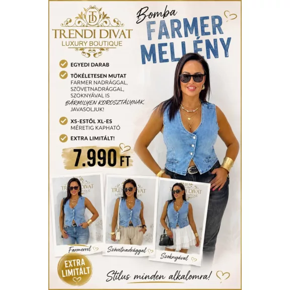 Women's denim vest with asymmetric buttons - Light blue "A2429-4" - L