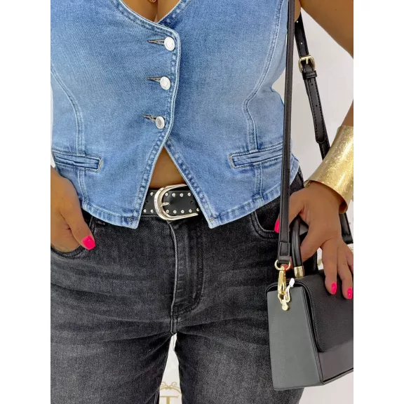 Women's denim vest with asymmetric buttons - Light blue "A2429-4" - L
