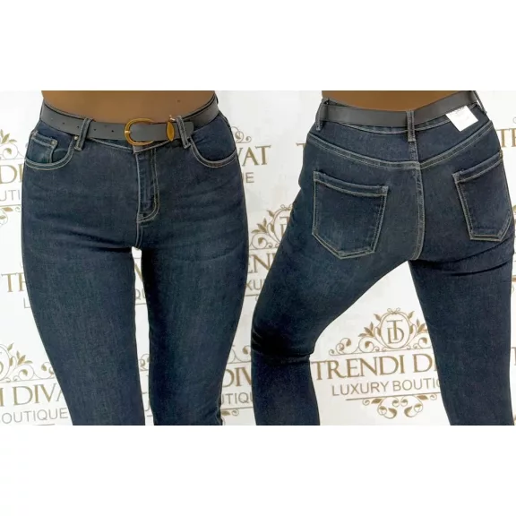 Dark blue skinny women's jeans with gift belt "SZ3336" - 26