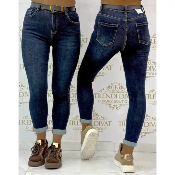 Dark blue skinny women's jeans with gift belt "SZ3336" - 26