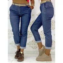   Pants in elastic denim material with ruffled pockets, gift belt "ART9121" - M