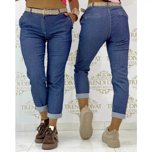 Pants in elastic denim material with ruffled pockets, gift belt "ART9121" - M