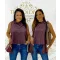 Hair-striped, sleeveless asymmetric women's top - Burgundy