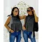 Hair-striped, sleeveless asymmetric women's top - Black