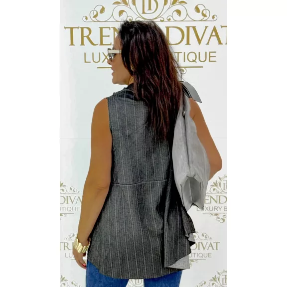 Hair-striped, sleeveless asymmetric women's top - Black