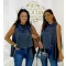 Hair-striped, sleeveless asymmetric women's top - Dark Blue