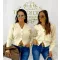 Women's V-neck knitted sweater with large decorative buttons "PE305#" - Beige