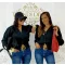 Women's V-neck knitted sweater with large decorative buttons "PE305#" - Black