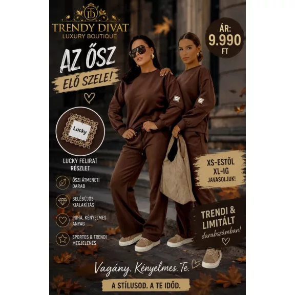 Women's warm set with loose legs decorated with "Lucky" appliqué - Beige