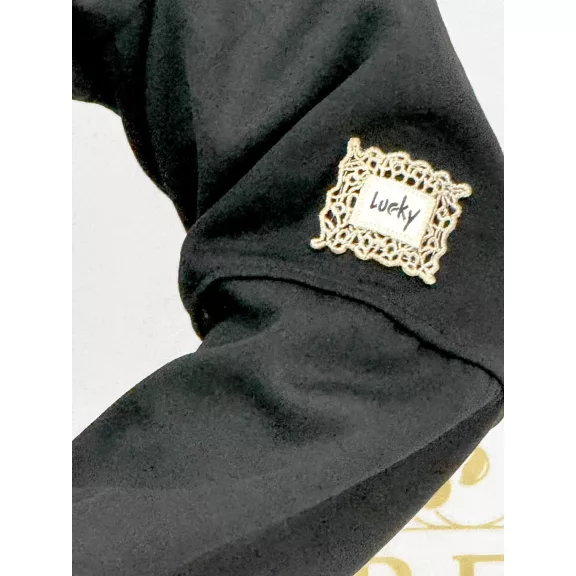 Women's warm set with loose legs decorated with "Lucky" appliqué - Black