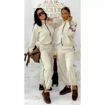   Side-striped women's warm-up set - two-piece leisure set with zipper - Beige