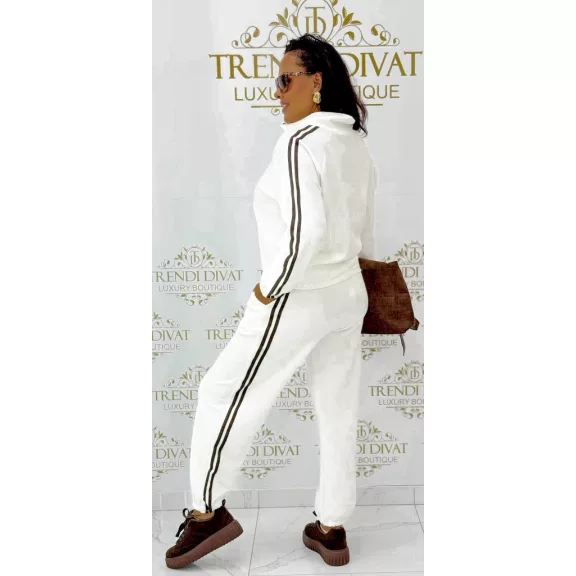 Side-striped women's warm-up set - two-piece leisure set with zipper - White