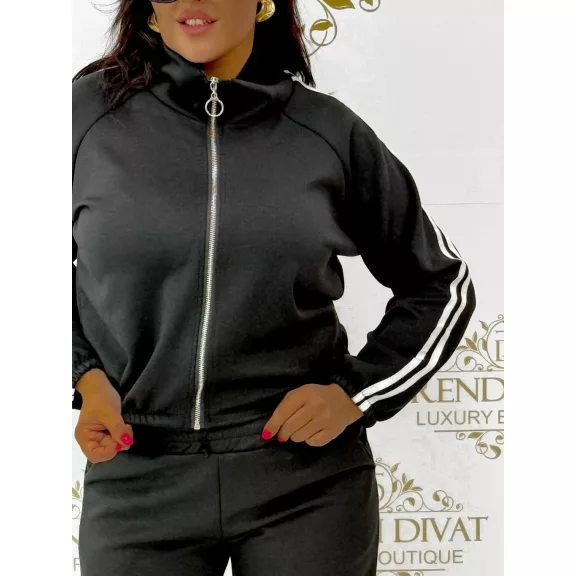 Side-striped women's warm-up set - two-piece leisure set with zipper - Black