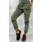 Floral patterned women's pants - Elastic waist stretch pants - Khaki