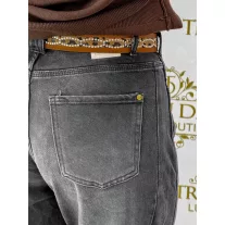   High Waist Women's Balloon Jeans with Belt - Distressed Black Casual Pants "BG1721-B" - S