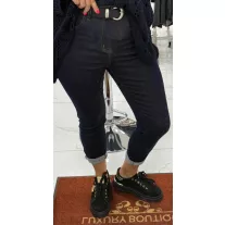   Plus size stretchy dark blue slim jeans with rolled up legs - With belt "M1376" - L