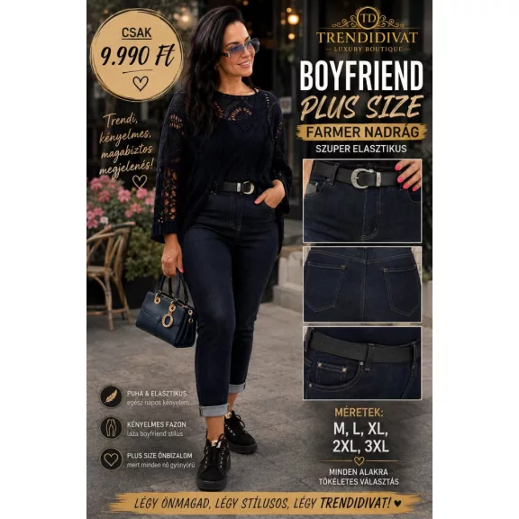 Plus size stretchy dark blue slim jeans with rolled up legs - With belt "M1376" - L