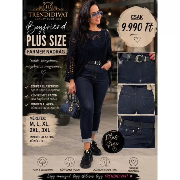 Plus size stretchy dark blue slim jeans with rolled up legs - With belt "M1376" - L