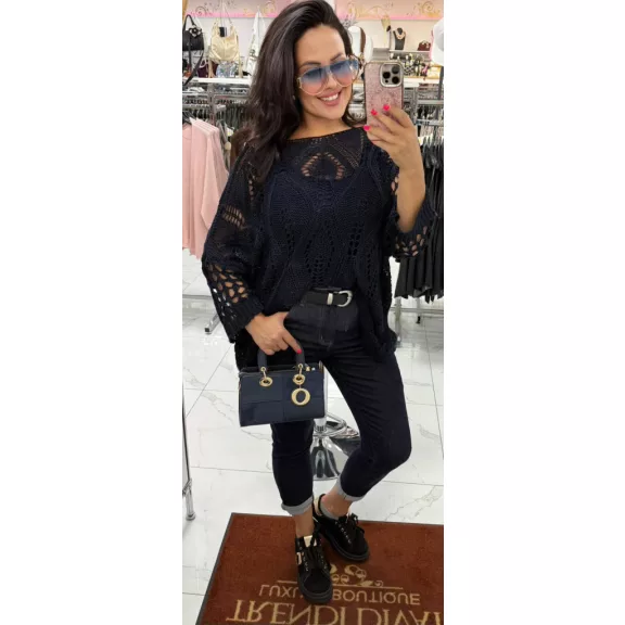 Plus size stretchy dark blue slim jeans with rolled up legs - With belt "M1376" - L
