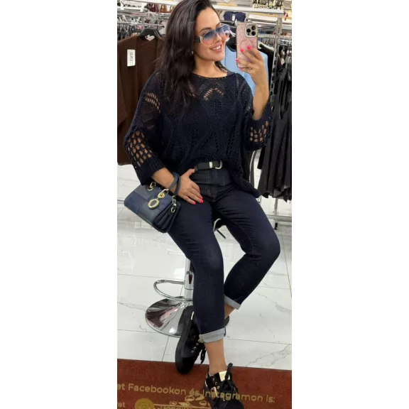 Plus size stretchy dark blue slim jeans with rolled up legs - With belt "M1376" - L