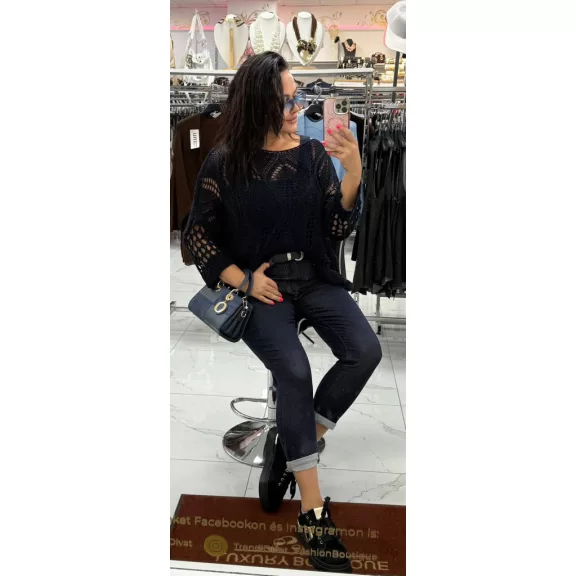 Plus size stretchy dark blue slim jeans with rolled up legs - With belt "M1376" - L