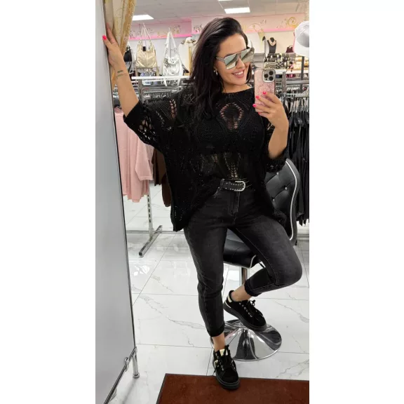 Plus Size Distressed Black High Waist Women's Jeans With Studded Belt "M1382-B" - 3XL